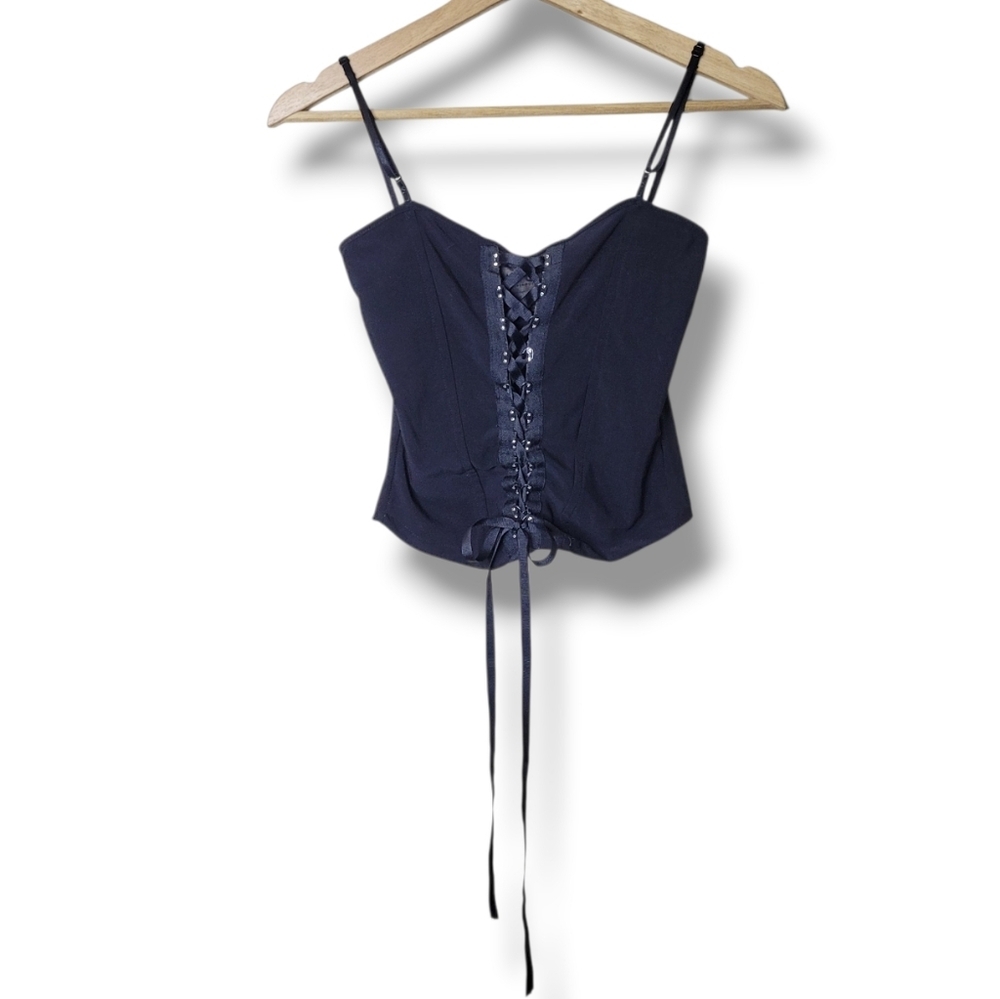 Luly K Vintage Black Lace Up Cami Top Size Medium
